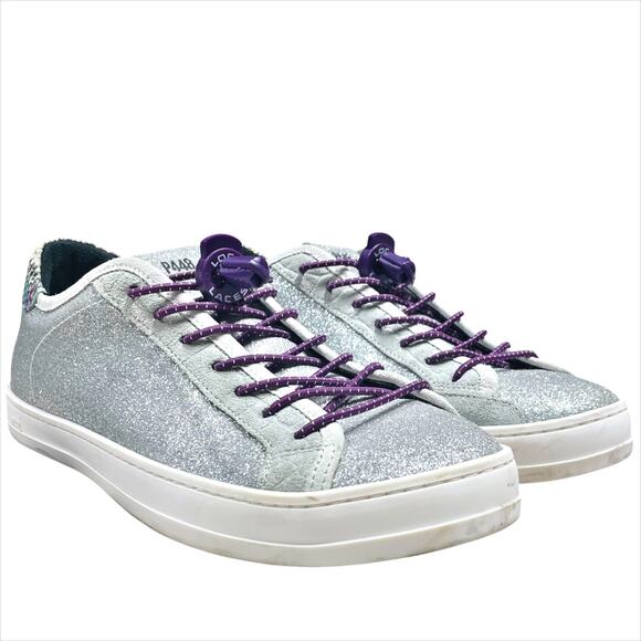 P448 Johnny Sneakers Glitter Ice Python w/ Purple Lock Laces Size EU 39 US 8.5 - Picture 1 of 9